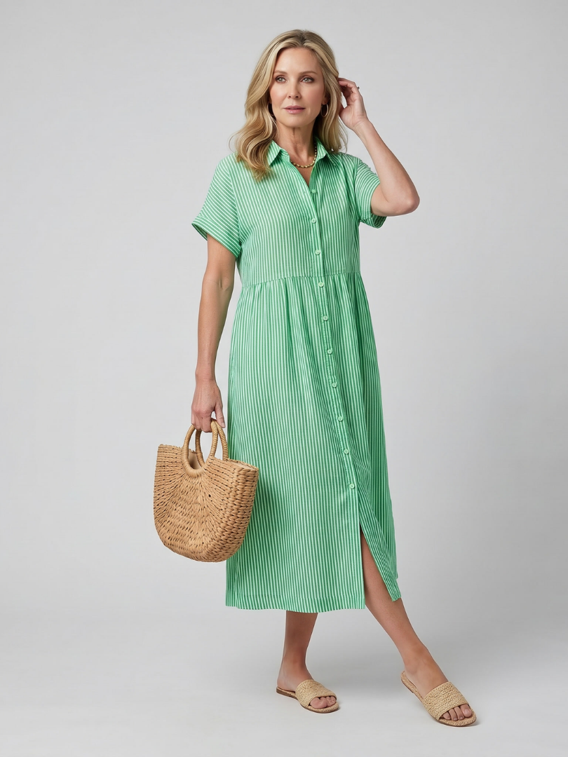 Rosamund | Robe midi à manches courtes à rayures