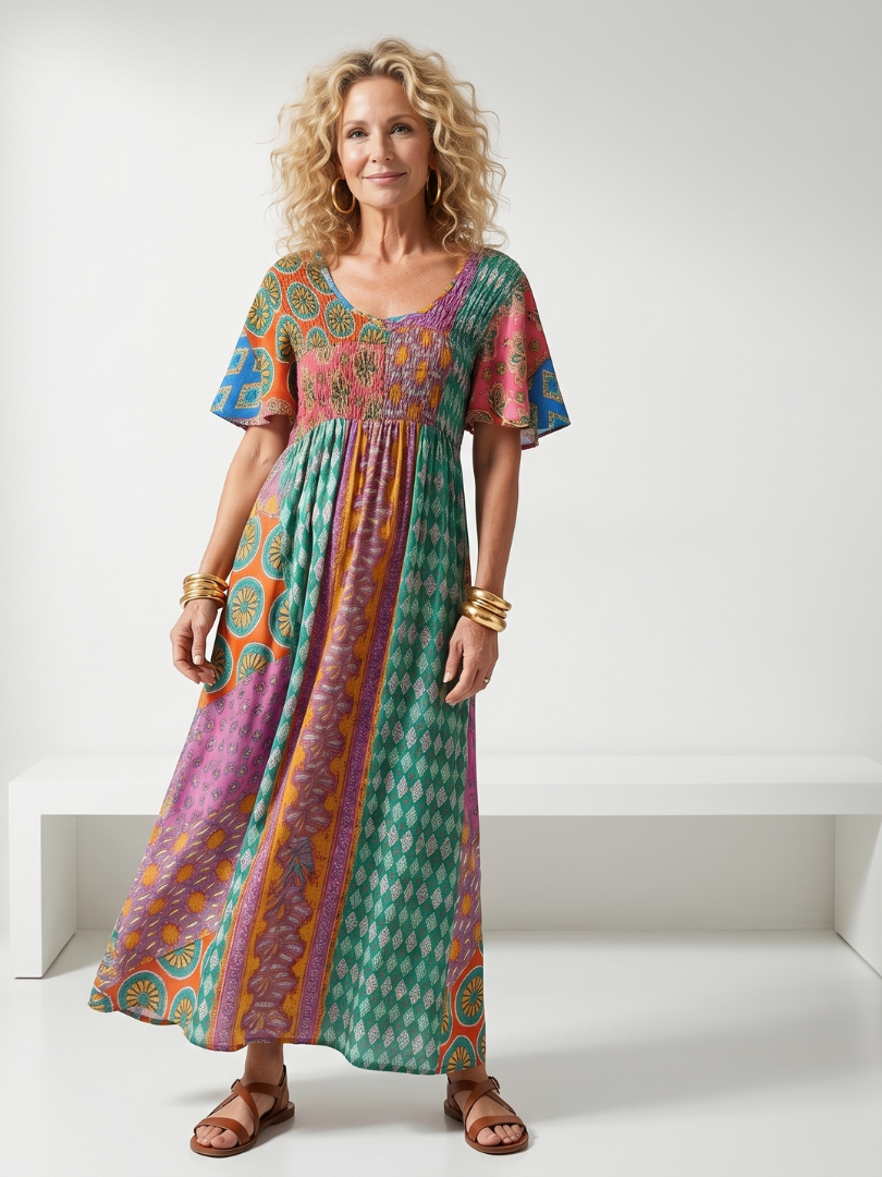 Isia | Robe midi à manches courtes imprimée