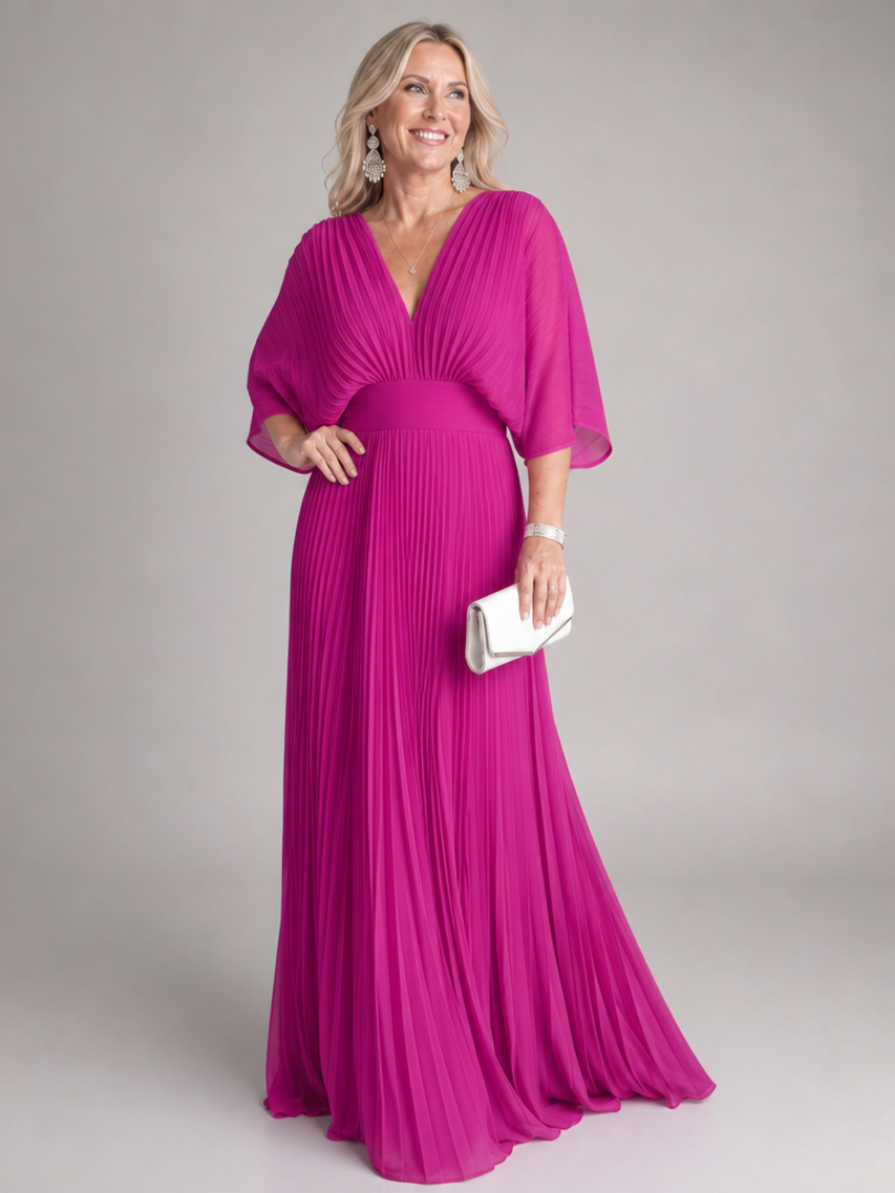 Semorph | Robe Maxi Plissée à Manches Longues et Col V