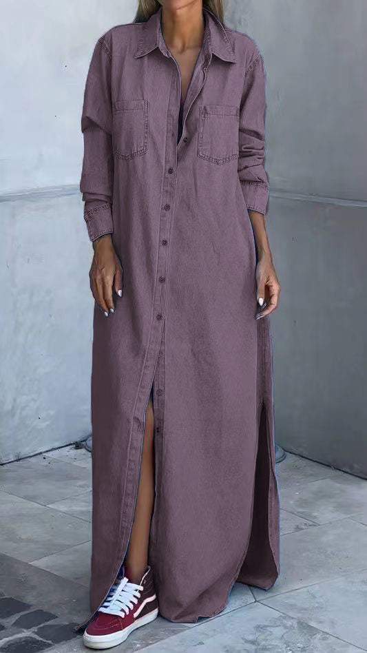 Sandrine - Robe Chemise en Jean Longue Chic