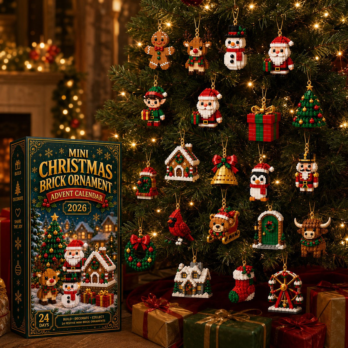 Calendrier de l'Avent Ornement de Noël – 24 Mini Kits de Construction pour Décoration de Noël
