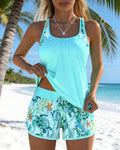 Tankini élégant avec imprimé océan, décolleté