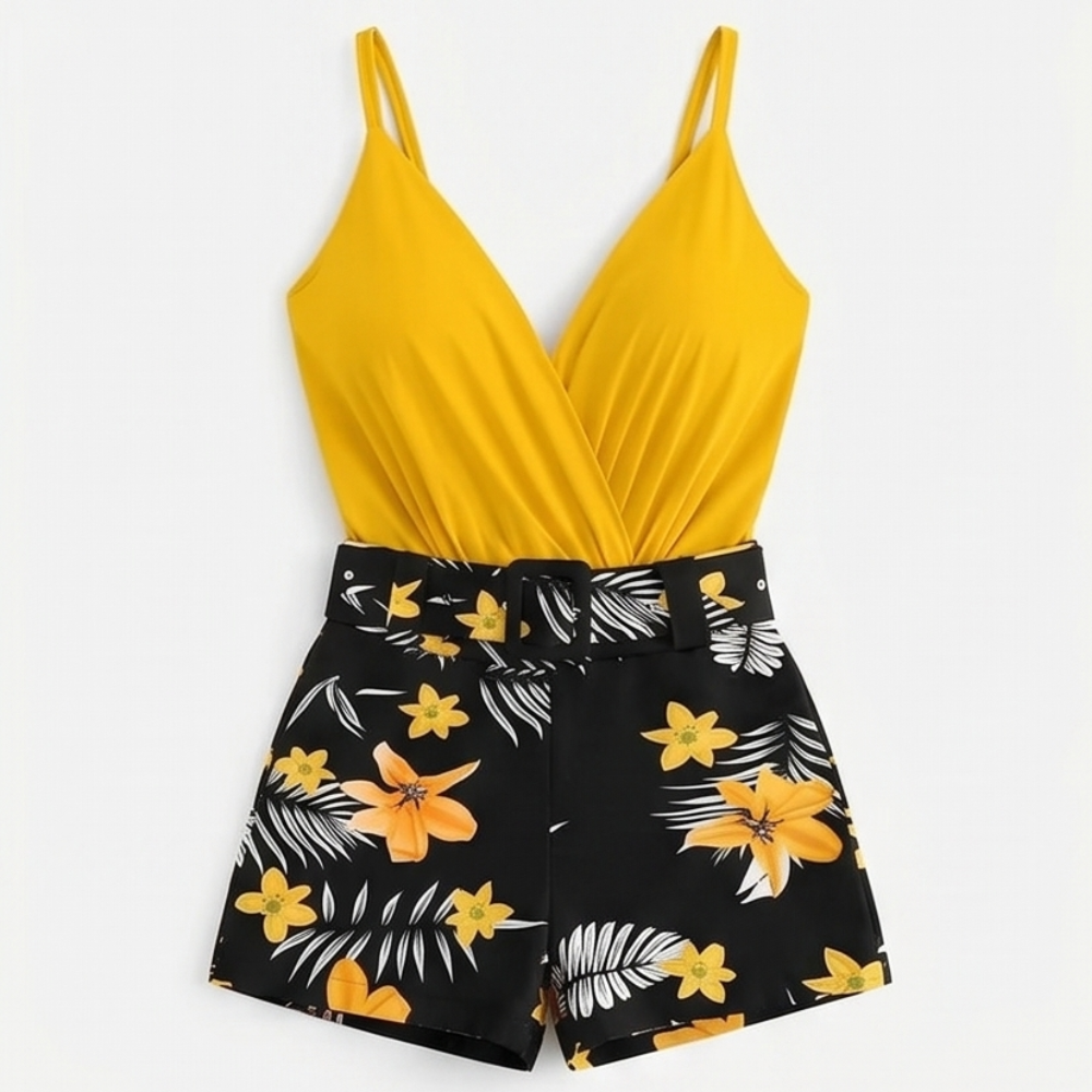 Ensemble d'été Clarendale Wrap V-Neck avec shorts floraux