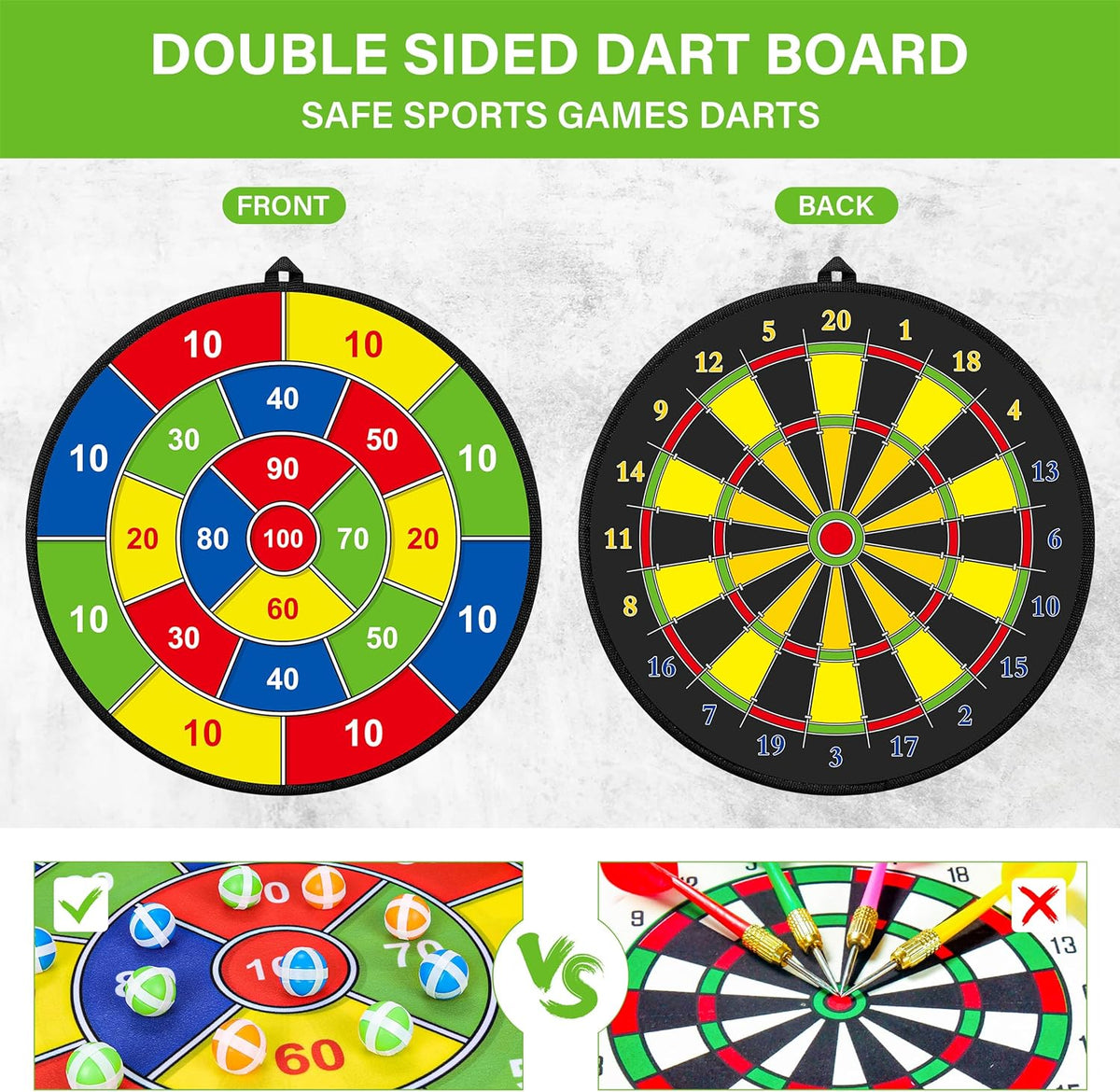 Grand tableau de fléchettes double face pour enfants – Jouer, apprendre et se détendre