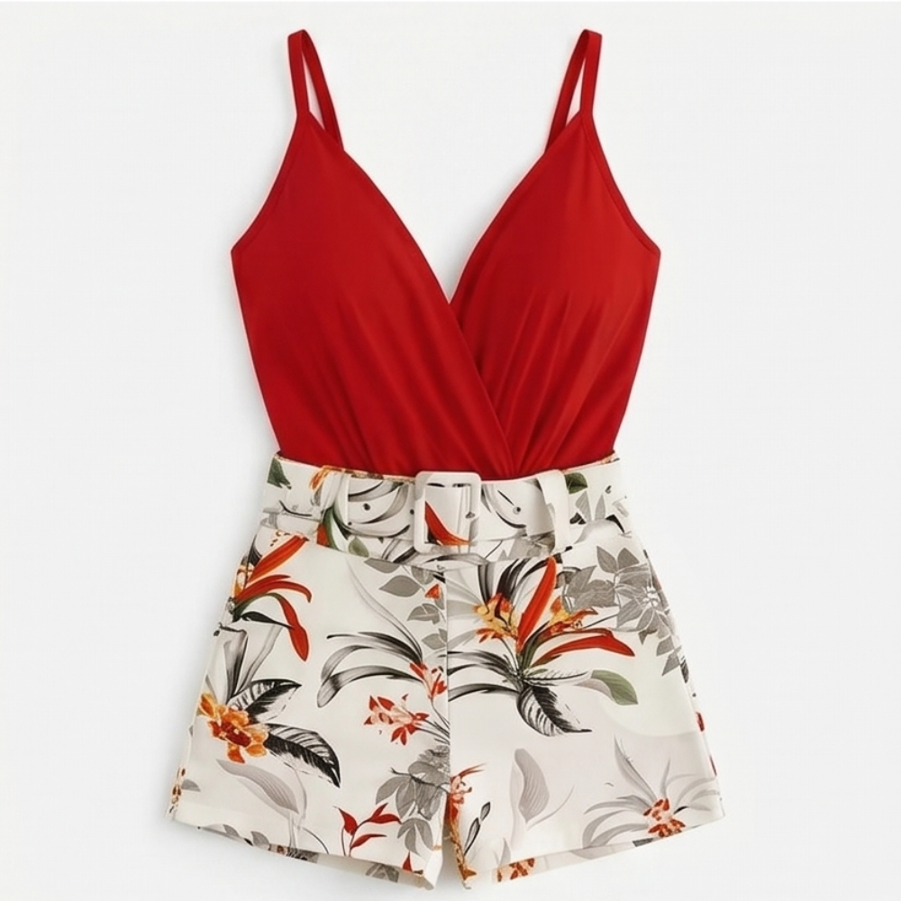 Ensemble d'été Clarendale Wrap V-Neck avec shorts floraux