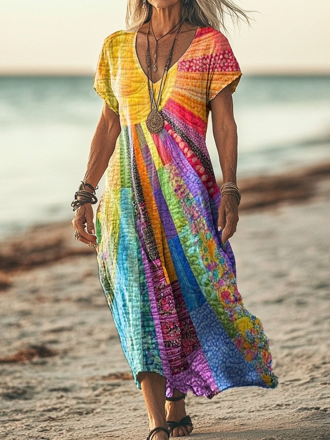 Robe Boho-Chic avec Motif Solaire