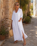 Robe chemise longue en coton et lin | boutonnée | coupe ample | bureau