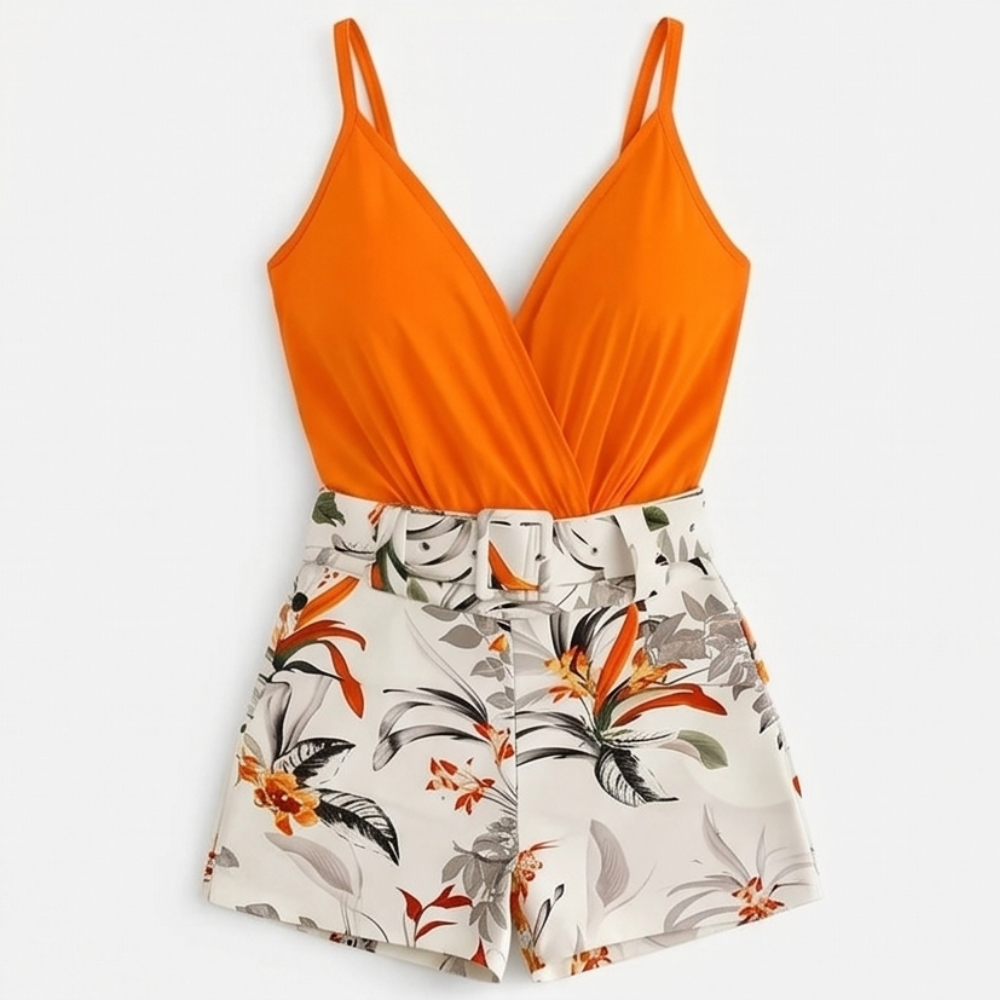 Ensemble d'été Clarendale Wrap V-Neck avec shorts floraux