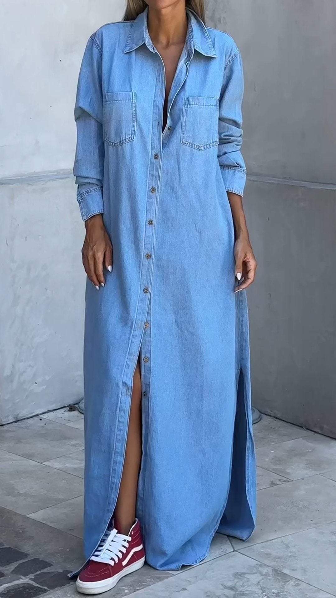 Sandrine - Robe Chemise en Jean Longue Chic