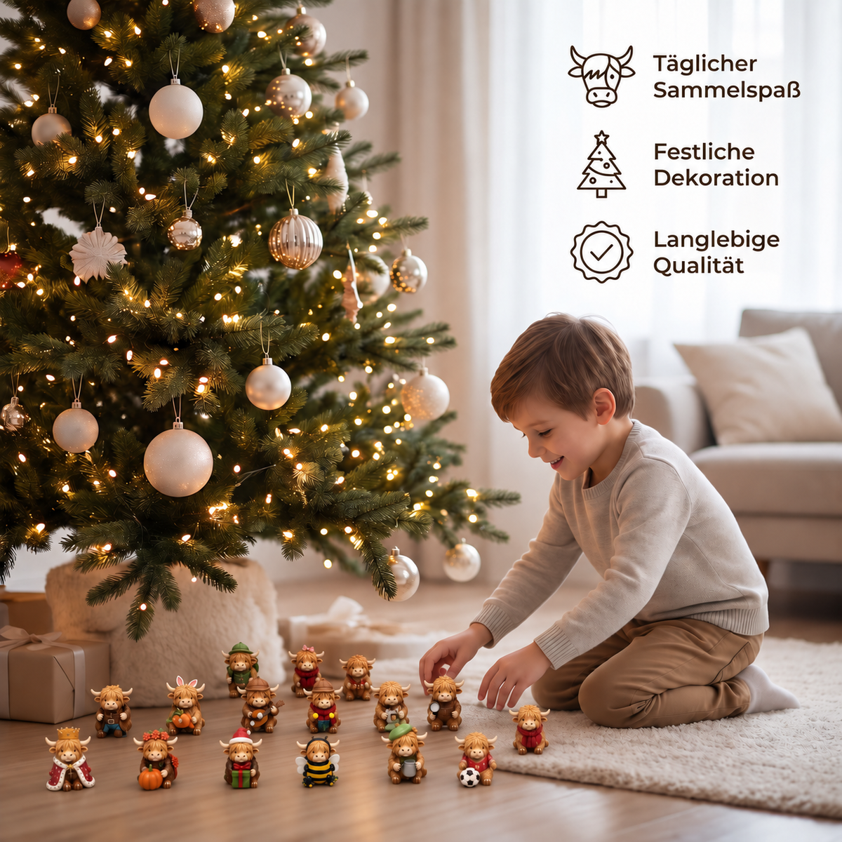 Calendrier de l'Avent Highland Cattle 2026 – 24 Jours Mini Figurines