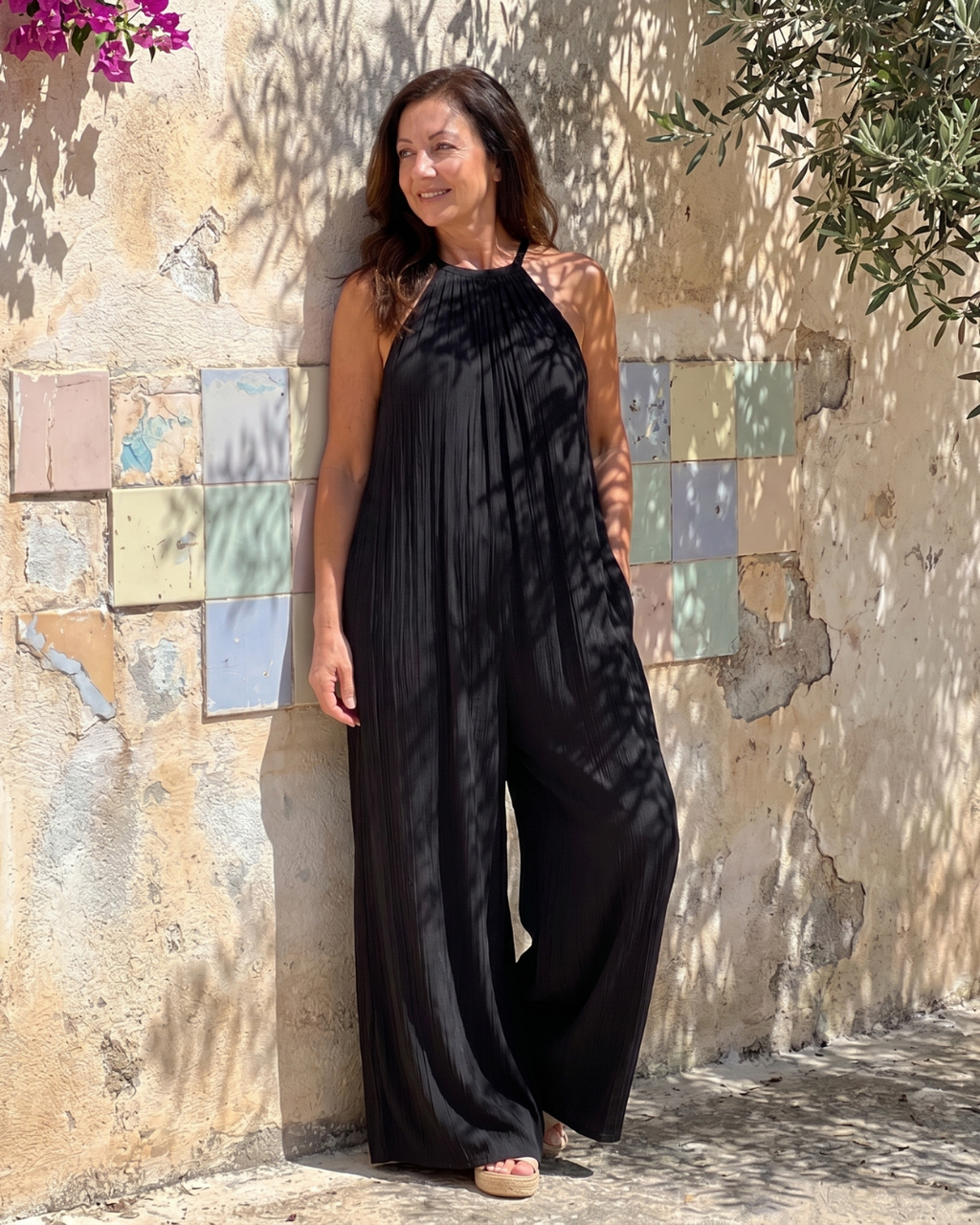 Sylvara | Combinaison Relaxed à Décolleté Halter Plissée et Jambes Larges