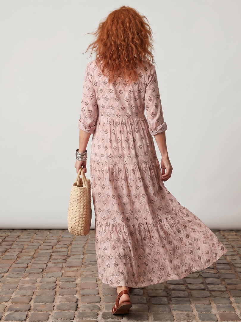 Junia | Robe Maxi Imprimée à Col Notch à Manches Longues