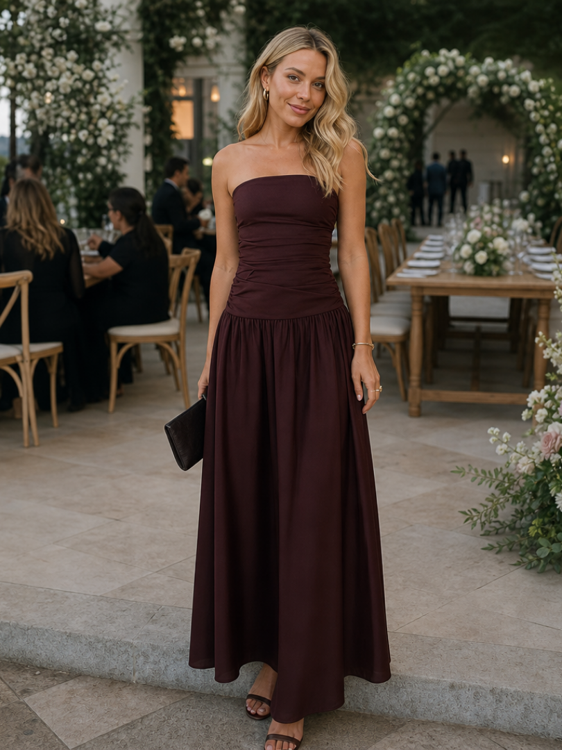 Zelene | Robe Midi à Bustier Froncé