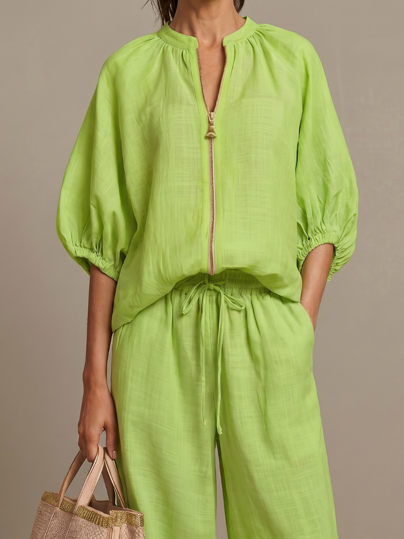 Natalia | Haut Blouson à Zip avec Pantalon Large