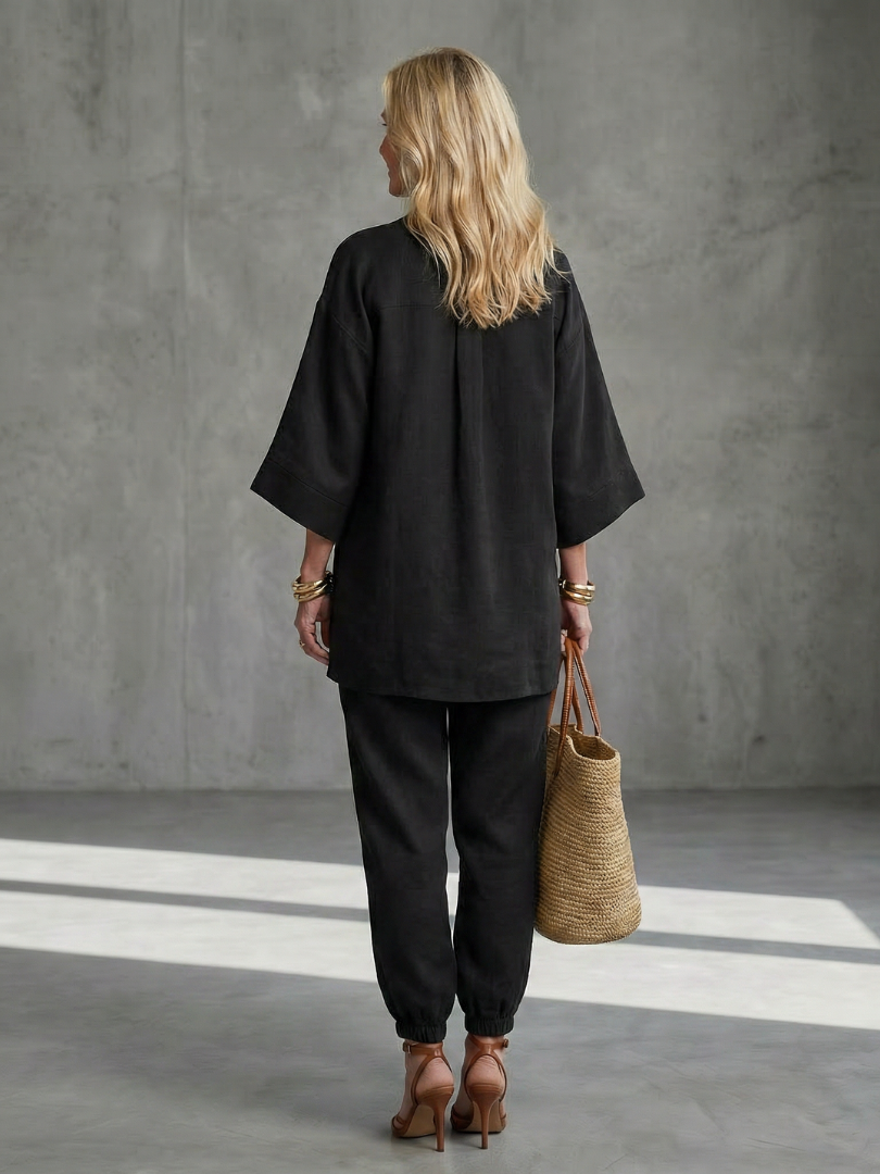 Georgiana | Ensemble tunique à col V et pantalon froncé