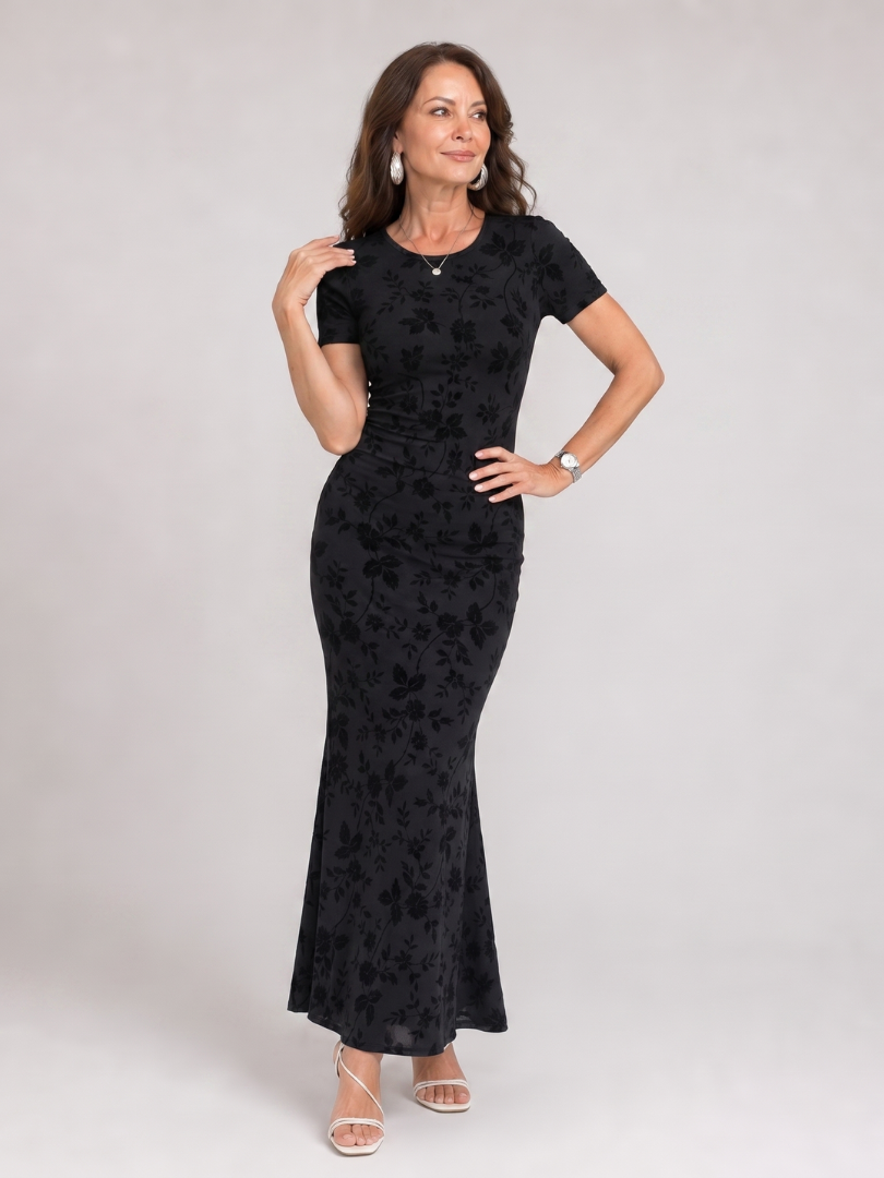 Marie | Robe midi à manches courtes et col rond