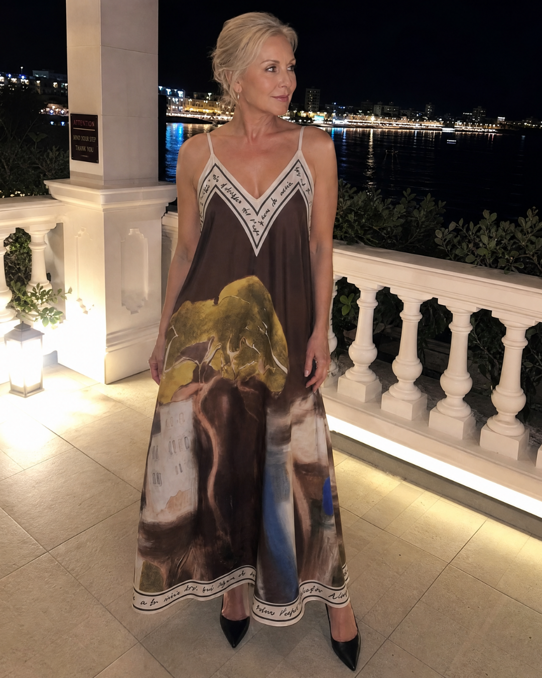 Lira | Robe Midi Fluide Sans Manches à Imprimé Paysager