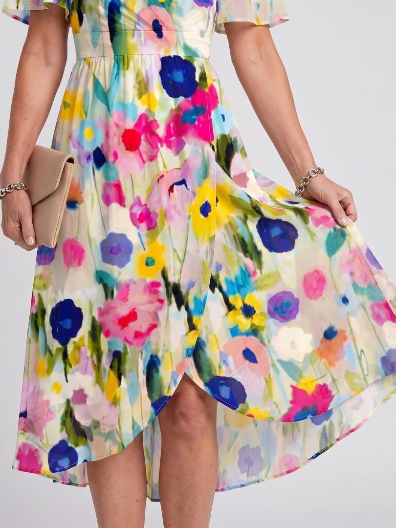 Mirabel | Robe midi à manches flottantes et taille froncée avec imprimé floral