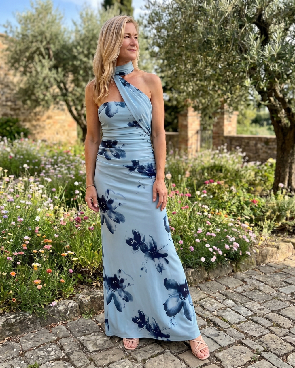 Fijem | Robe Maxi Halter Épaules Dénudées en Aquarelle Florale