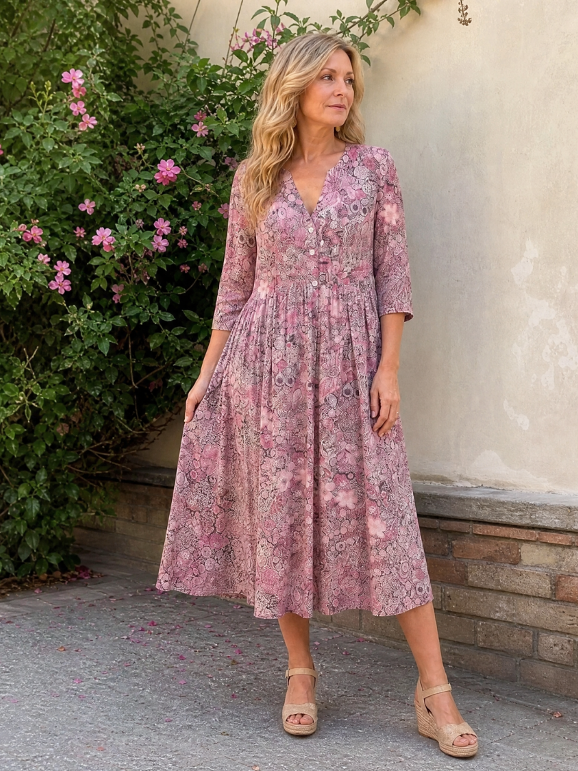 Picao | Robe Midi Vintage à Manches Trois Quarts