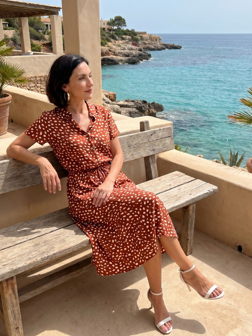 Belladonna | Robe midi à boutons imprimée avec ceinture