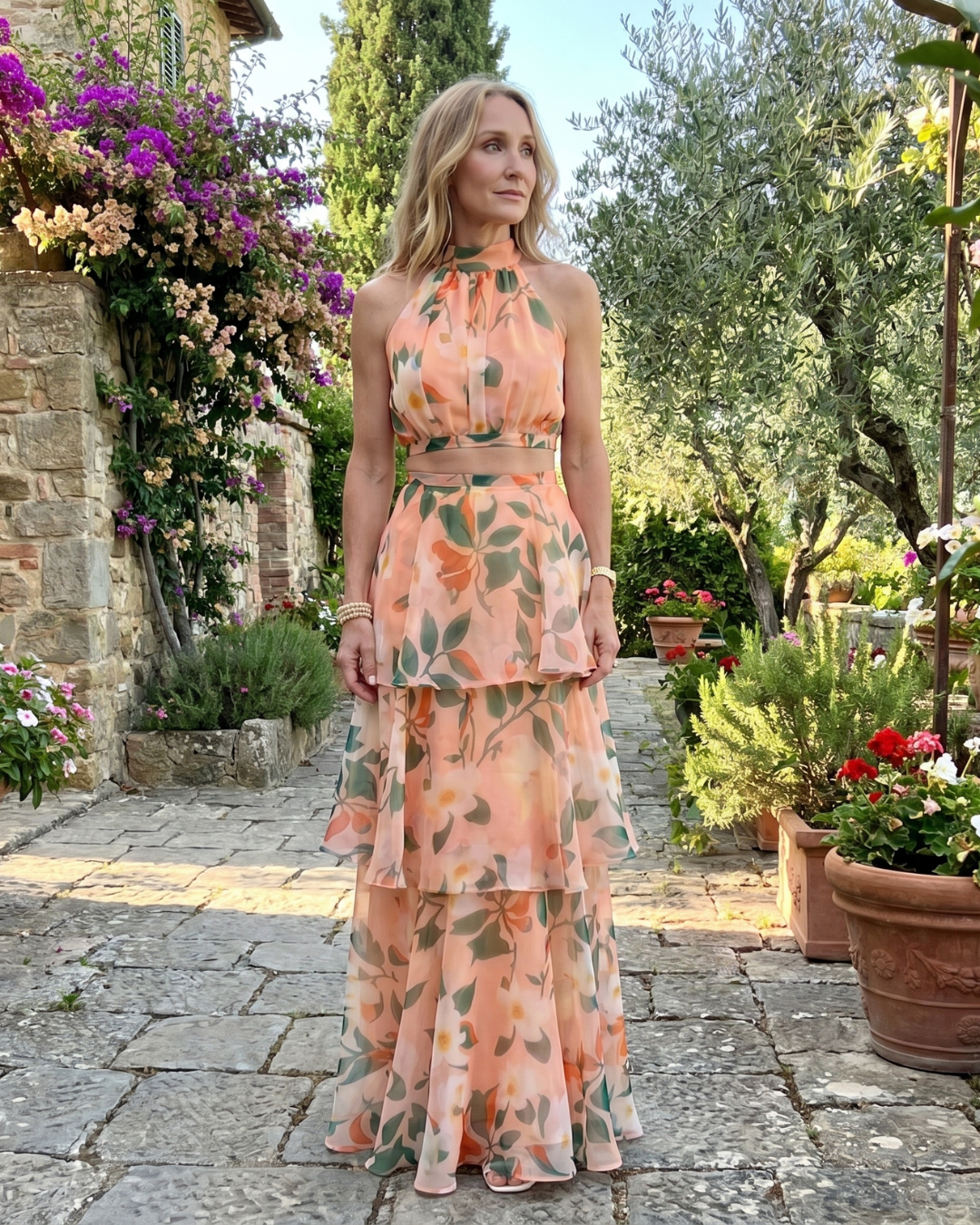 Mique | Robe Maxi à Découpes Florales Naturelles en Col Halter
