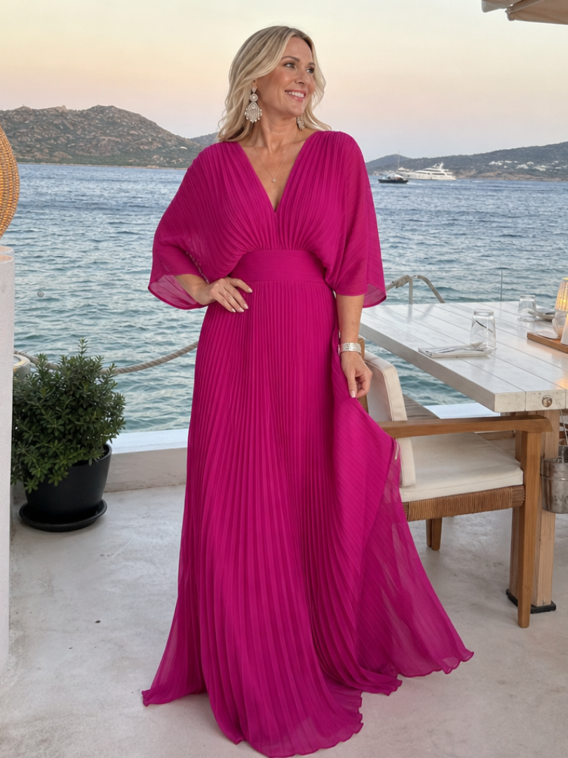 Semorph | Robe Maxi Plissée à Manches Longues en V