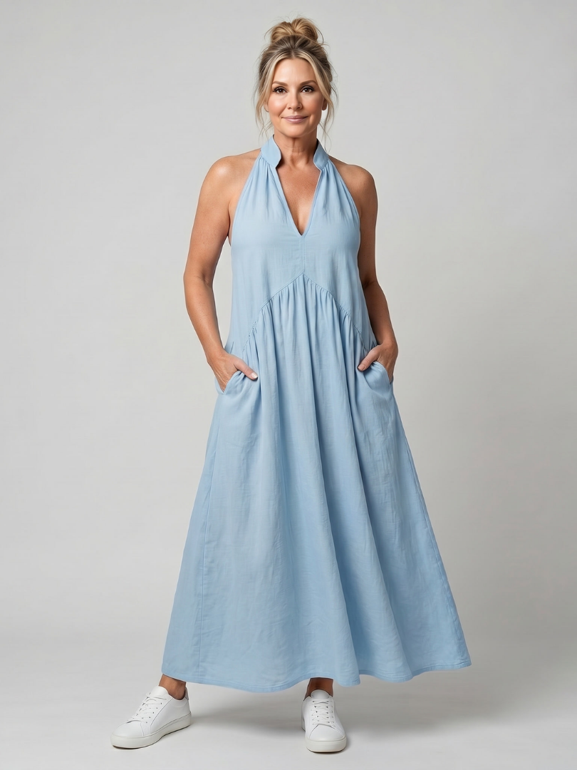 Adelina | Robe Midi Silhouette Fluide à Col Halter