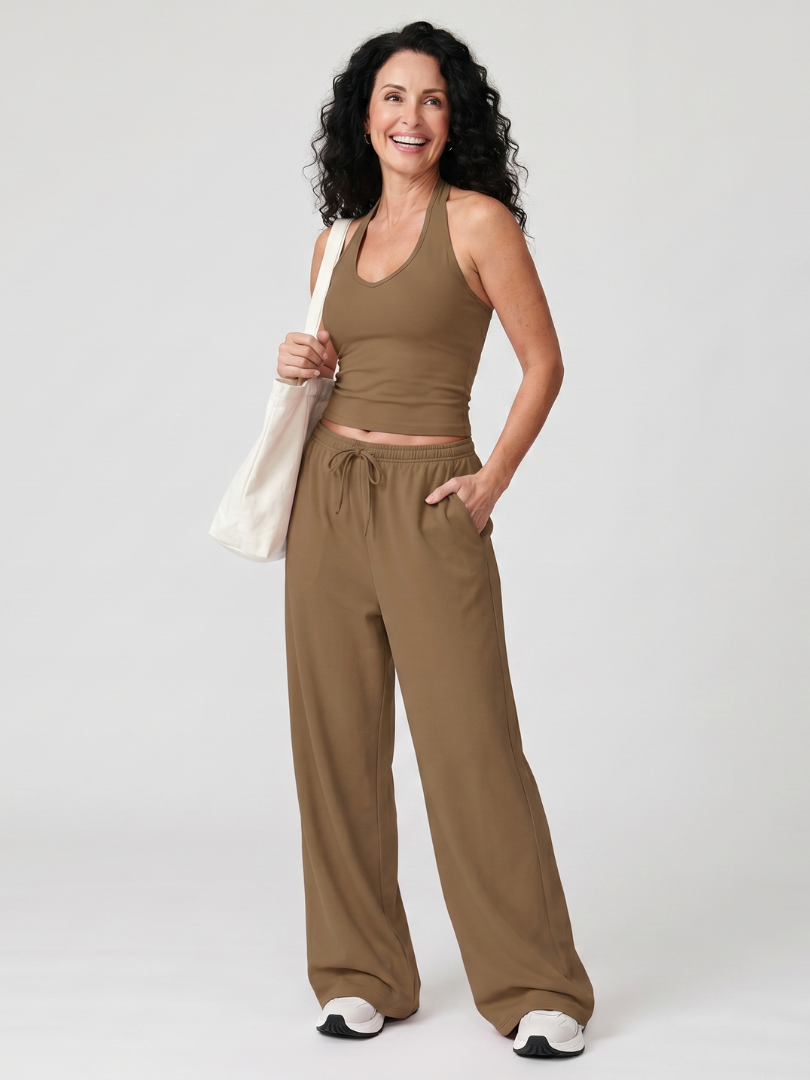 Helena | Ensemble Top Sans Manches à Encolure Arrondie et Pantalons à Jambes Larges