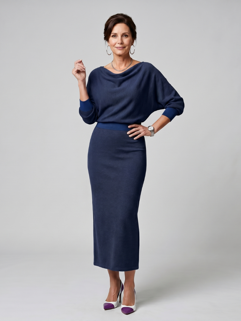 Romy | Robe midi ajustée avec encolure drapée