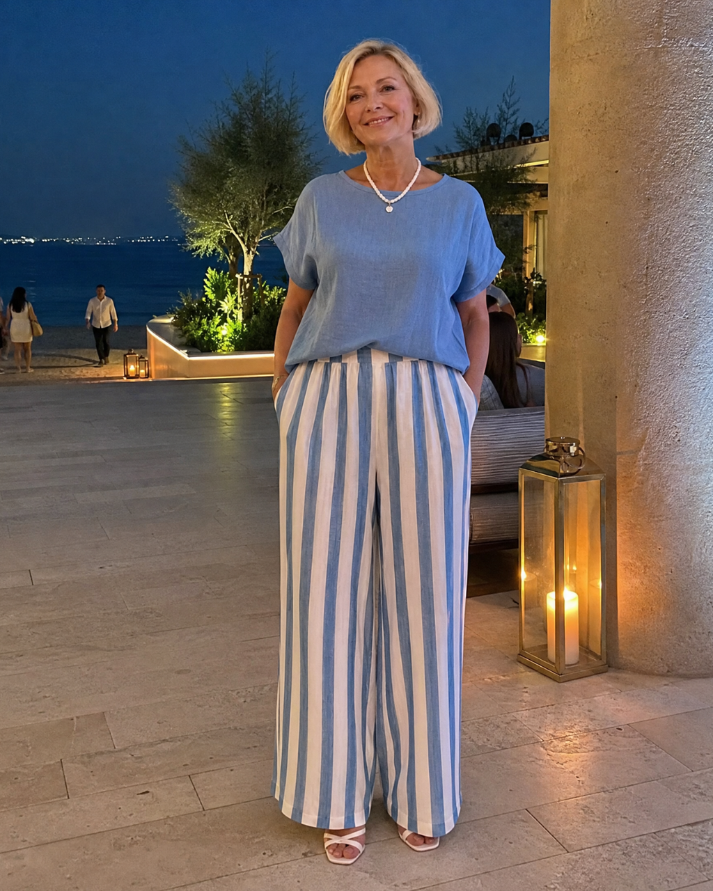 Miolna | Ensemble Haut en Mélange de Lin et Pantalons Amples Rayés