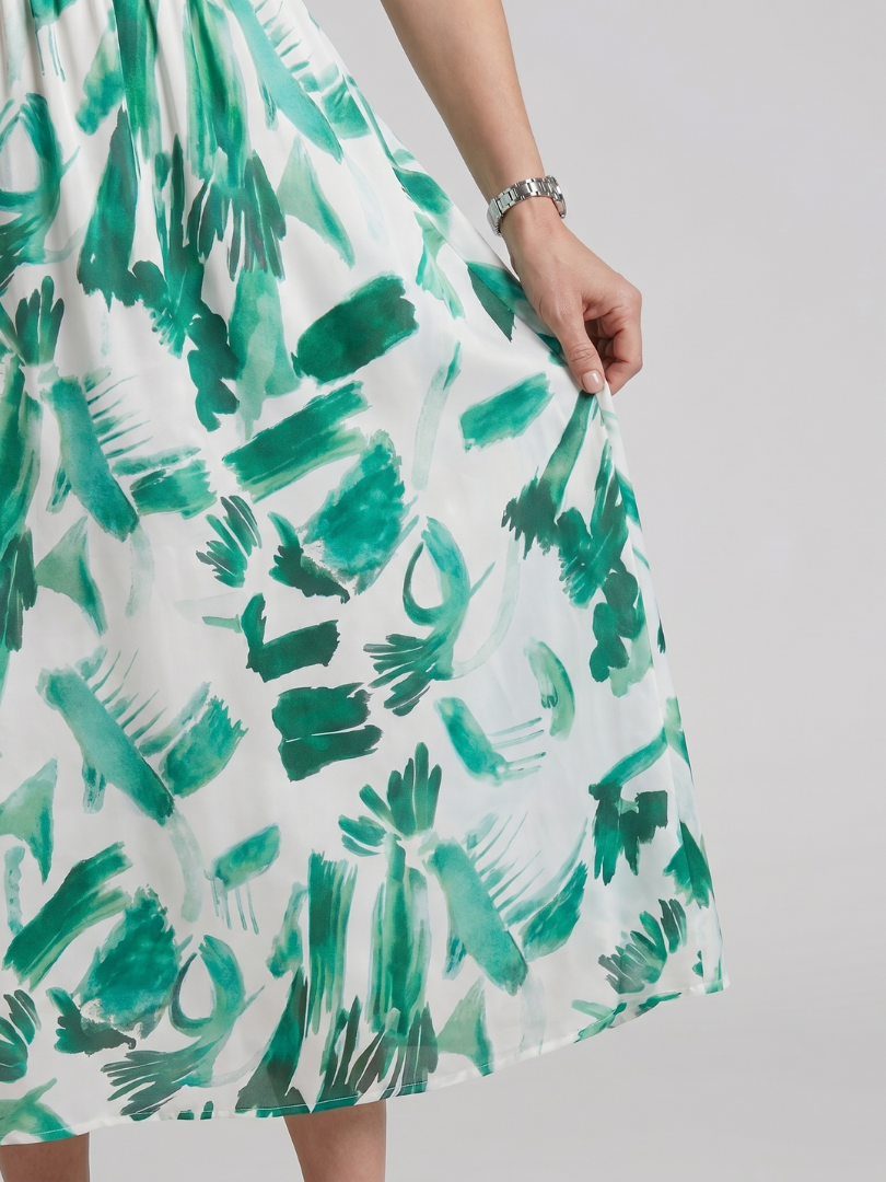 Candlia | Robe Midi Imprimé Abstrait à Manches Bouffantes et Décolleté en V