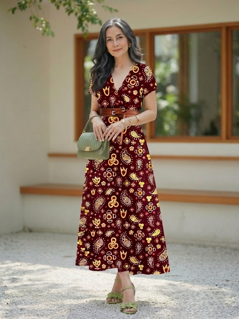 Lyra | Élégante Robe Midi à Fleurs avec Décolleté en V