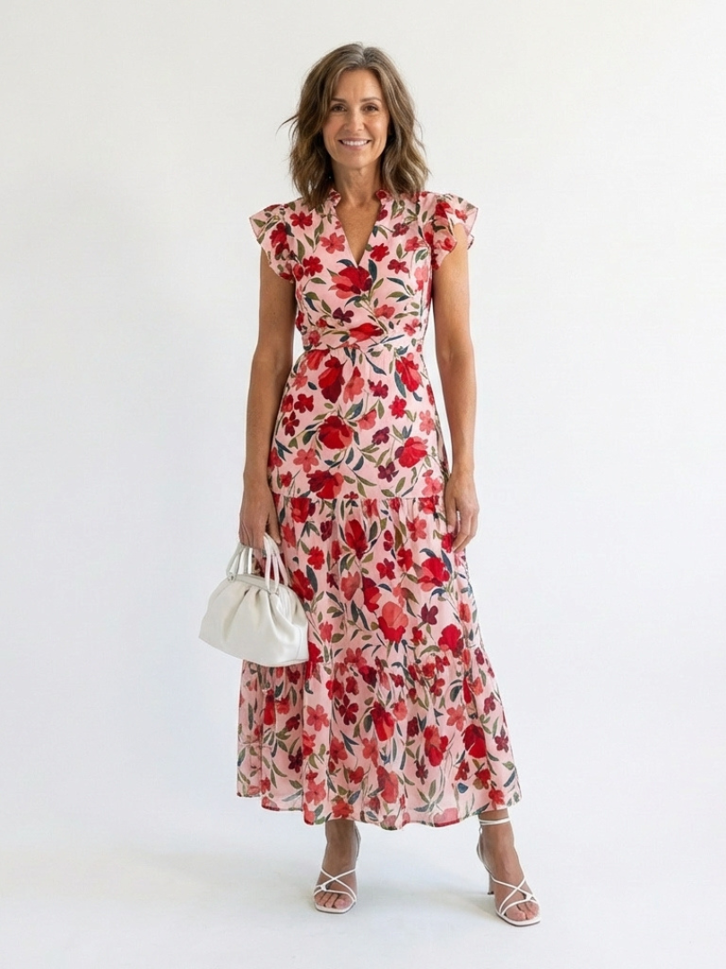 Lila | Robe midi à volants à imprimé floral