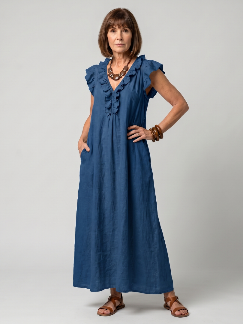 Fougère | Robe Midi Sans Manches avec Volants