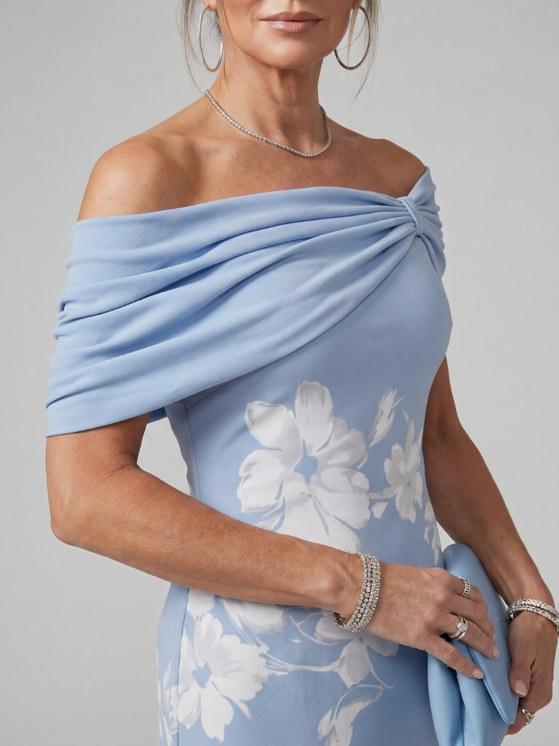 Cosma | Robe Midi à Encolure Drapée Hors Épaules
