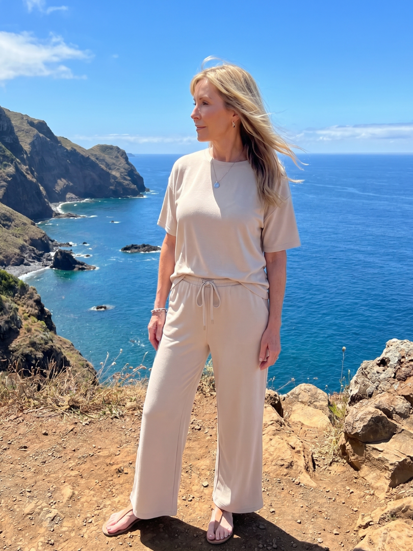 Wihel | Ensemble de pantalons à jambes droites et taille à cordon avec manches courtes