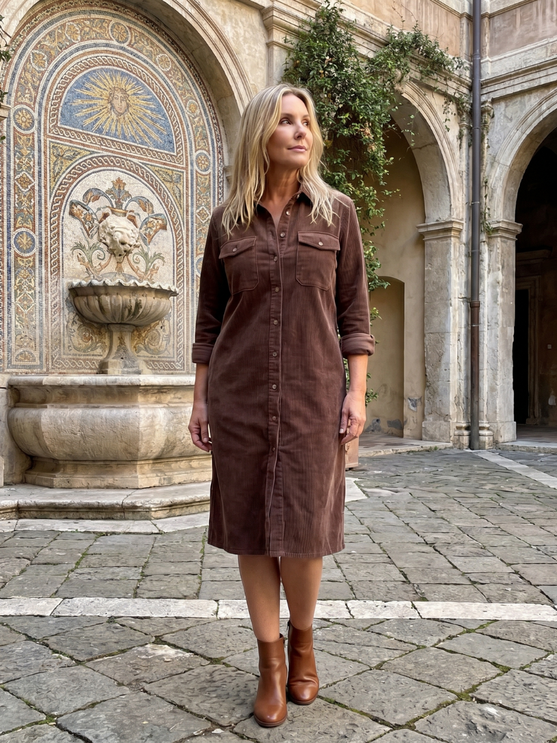 Pema | Robe Midi à Manches Longues avec Poches Patte