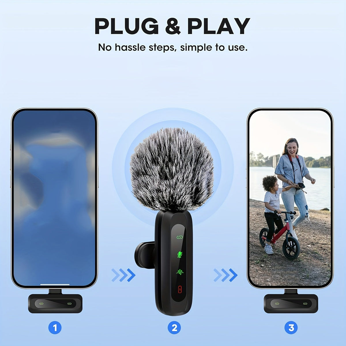 Microphone Lavalier Sans Fil avec Connexion USB-C pour Smartphones et Tablettes – Design Compact, Idéal pour les Podcasts et Vlogs
