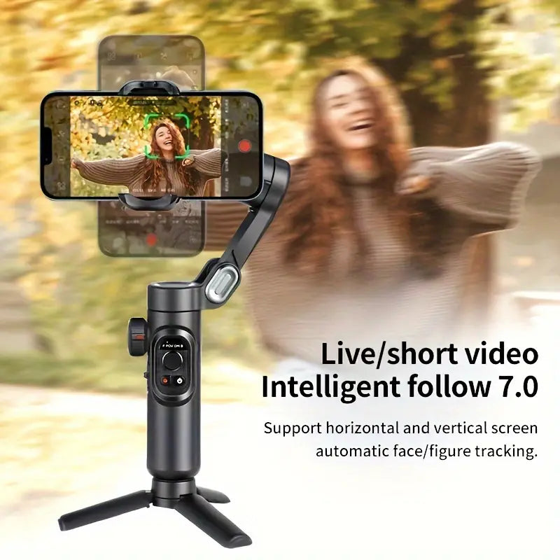 Stabilisateur de Gimbal Portable SmartPro - Stabilisateur PTZ Vidéo Vlog Smartphone Pliable pour iPhone, Android et Samsung