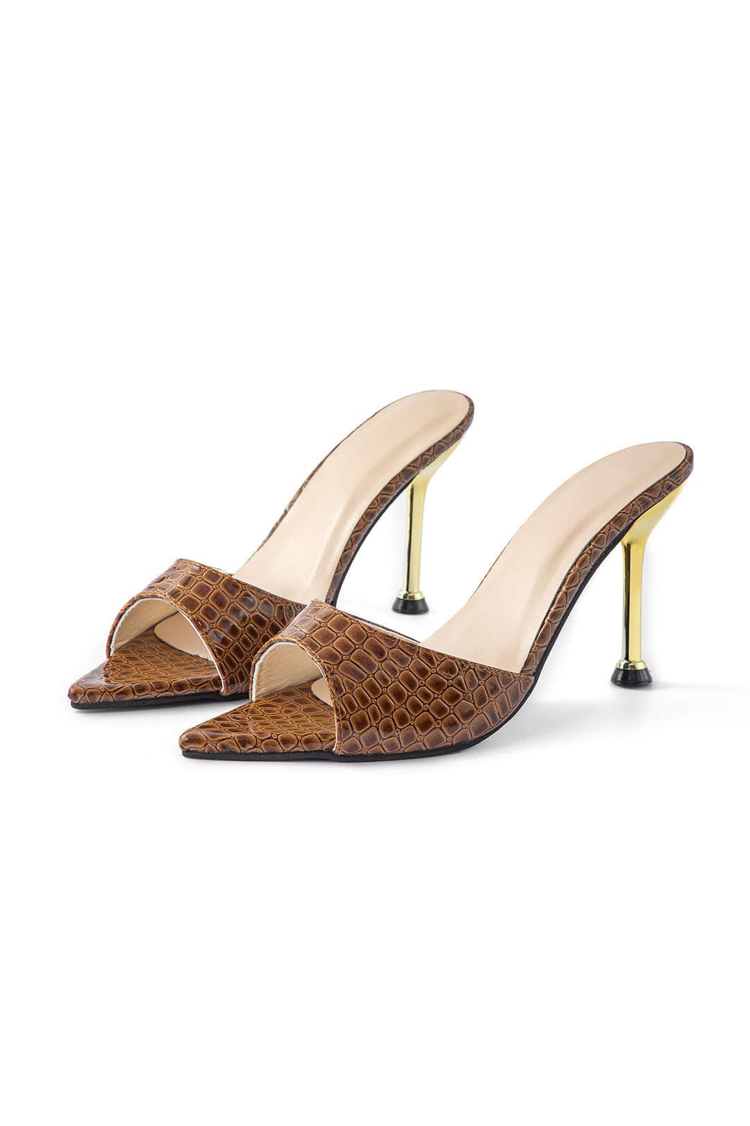 Isabelle Luxe Talons Mules en Crocodile Noir Embossé allient élégance