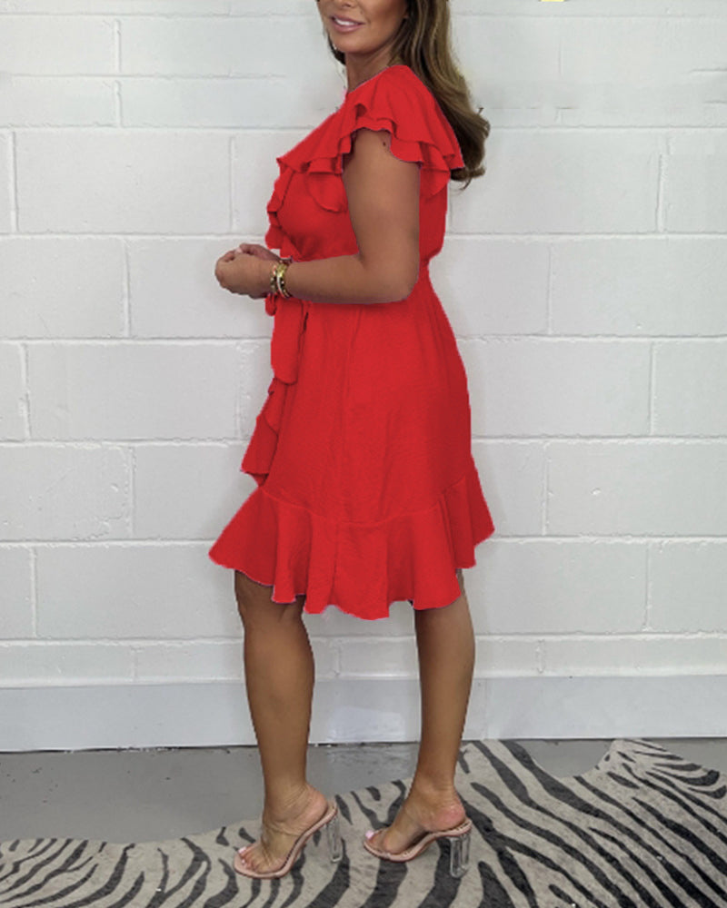 Priscilla™ | Robe d'été avec décolleté et volant en couleur unie