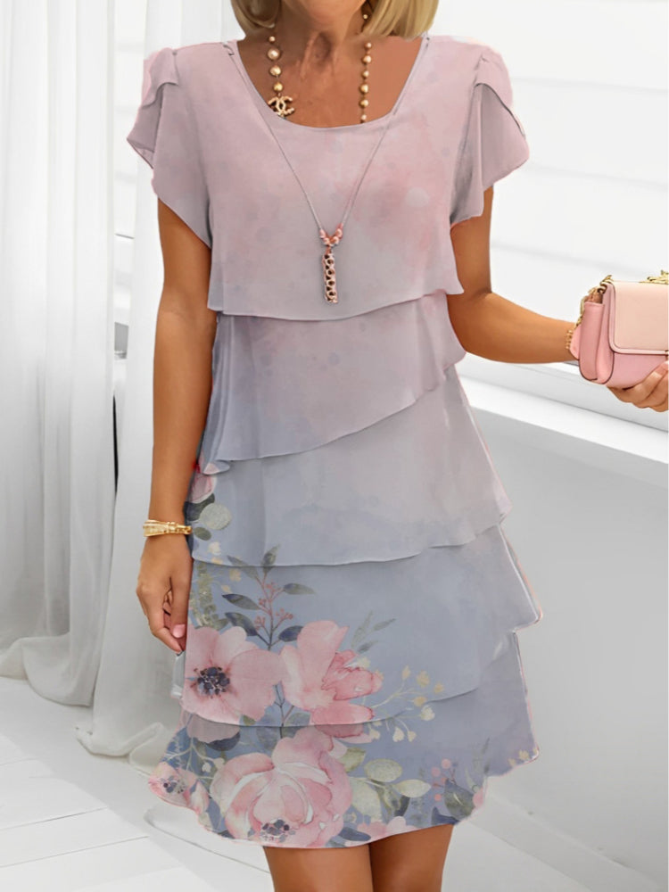 Fella | Robe tunique à volants florale avec dégradé de couleurs doux
