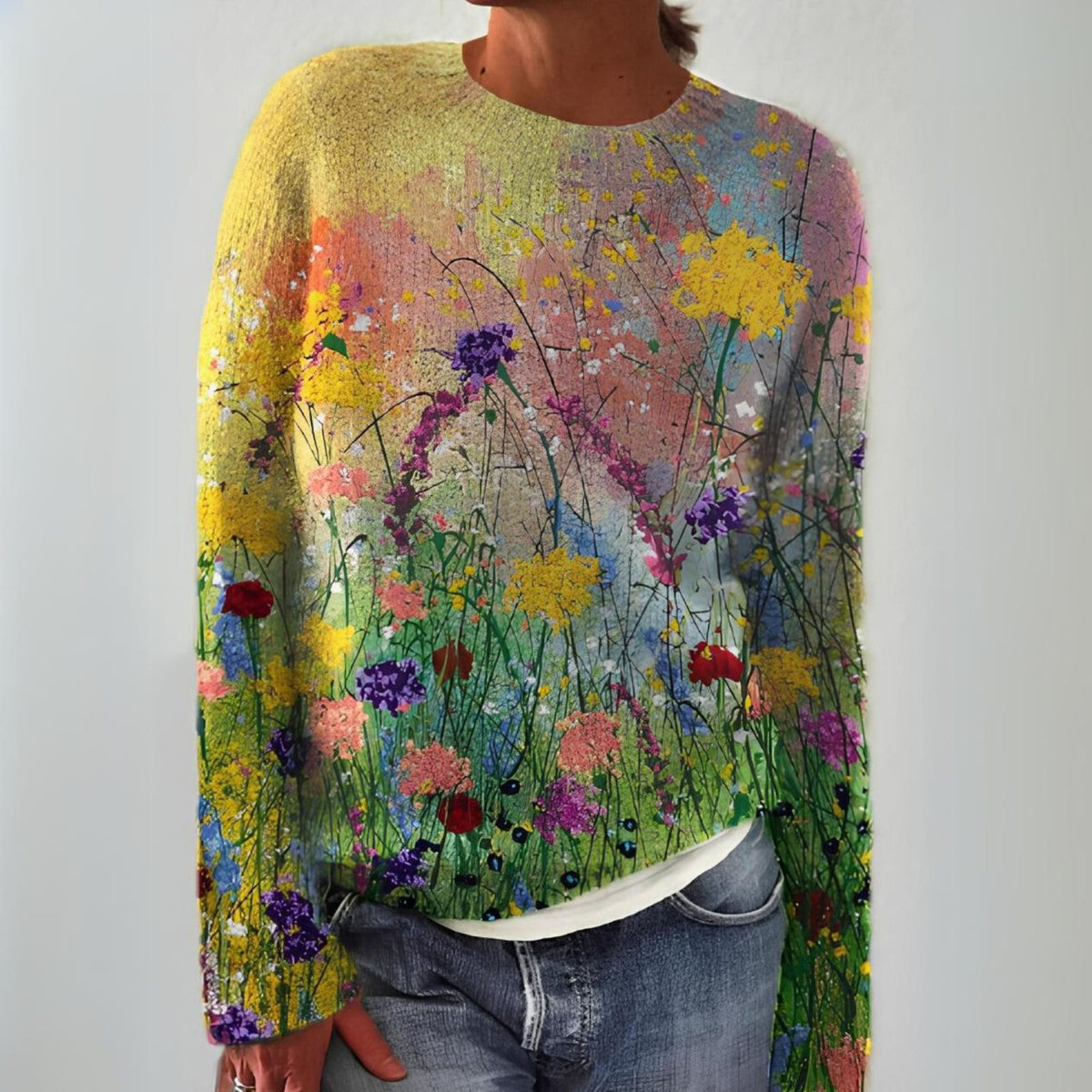 Aurélie - Pull Chic Fleuri Imprimé