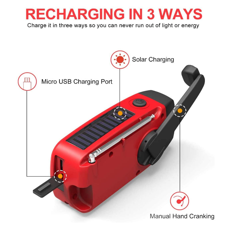 Radio d'Urgence Autonome – Manivelle, Solaire, Lampe de Poche & Batterie Externe – Radio FM/AM, Indispensable en Cas de Catastrophes et d'Urgences