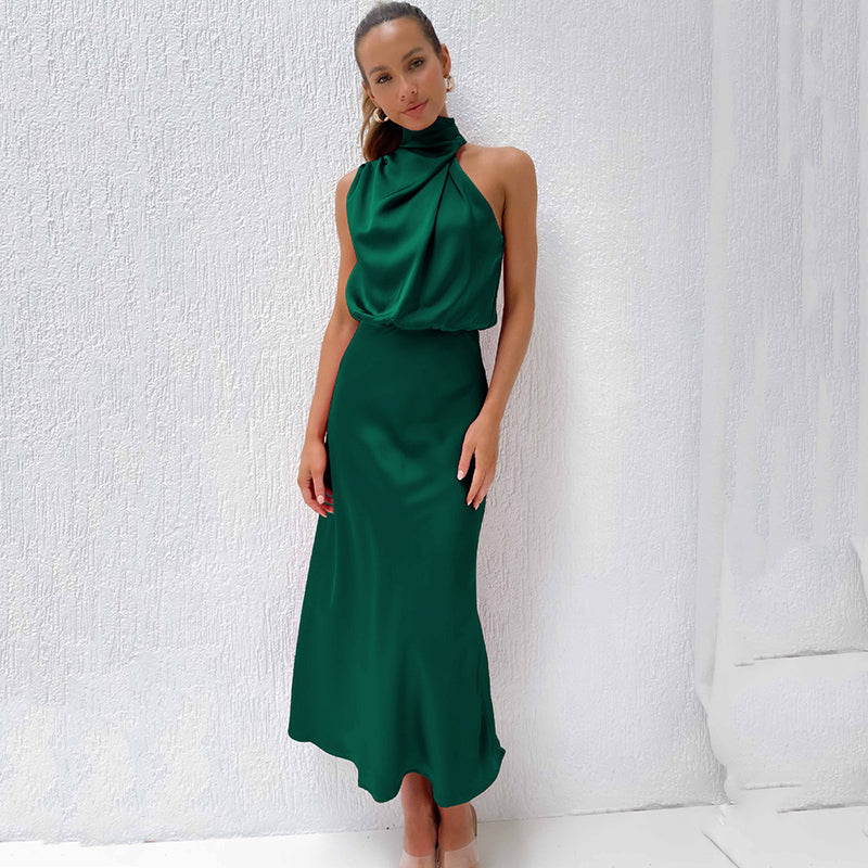 Robe de soirée femme | Dos nu, décolleté et coupe midi fluide
