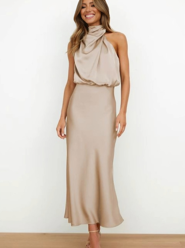 Robe de soirée femme | Dos nu, décolleté et coupe midi fluide