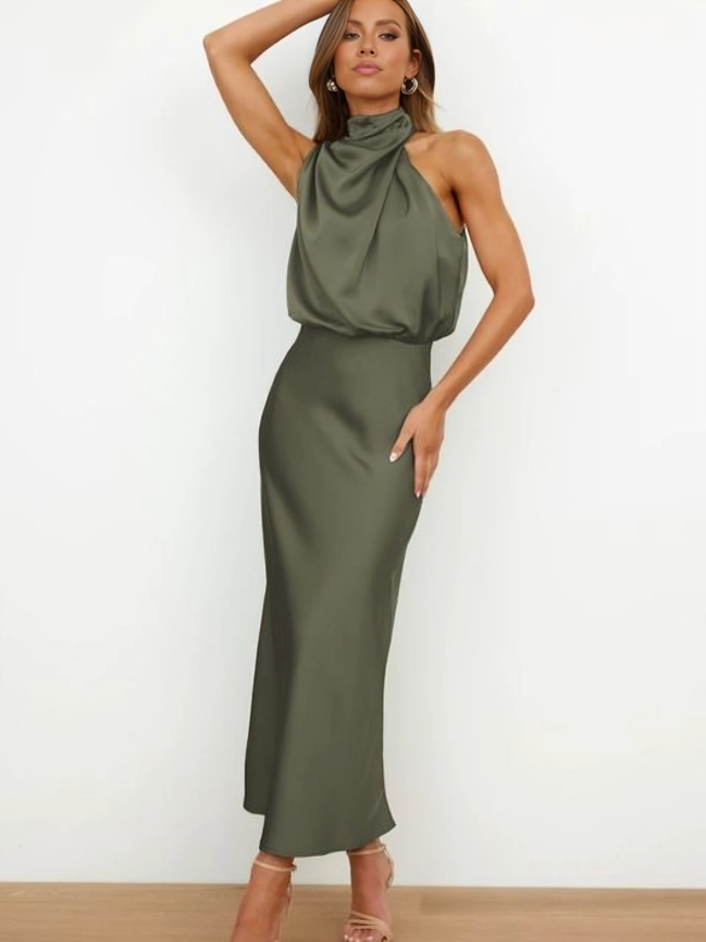 Robe de soirée femme | Dos nu, décolleté et coupe midi fluide
