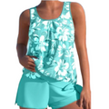 Maillot de Bain Tankini Deux Pièces à Imprimé Floral et Pantalon de Couverture Totale