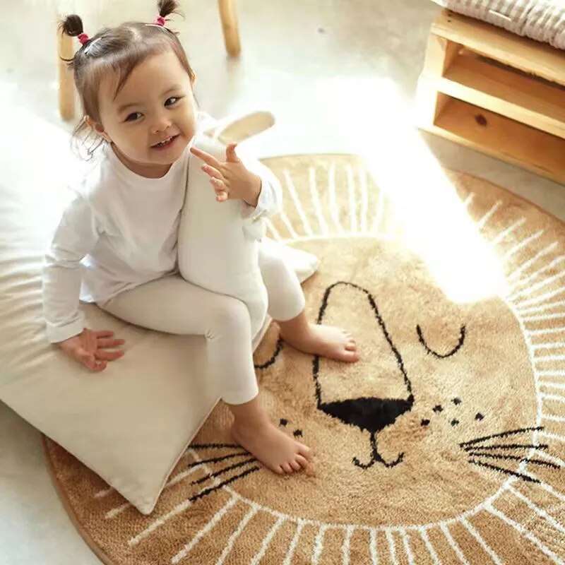 Tapis Rond Lion pour Enfants Tapis en Polyester Doux 80cm 100cm 120cm